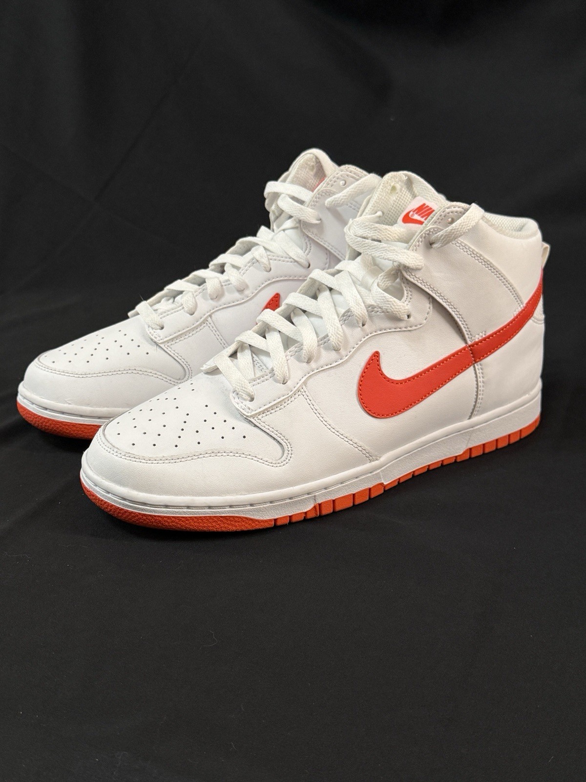 Nike Dunk High Men’s Leather High-Top Lace-Up Sneakers White/Red-Orange