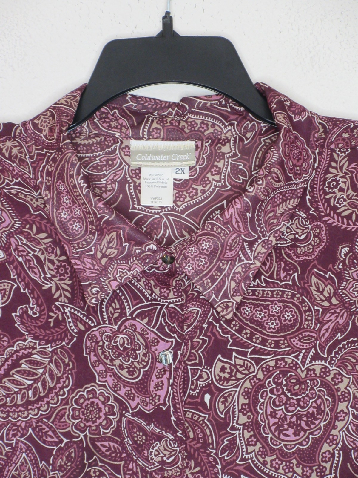 Cold Water Creek Womens Plus Size Purple Paisley Print Sheer Shirt Dress 2X B 53