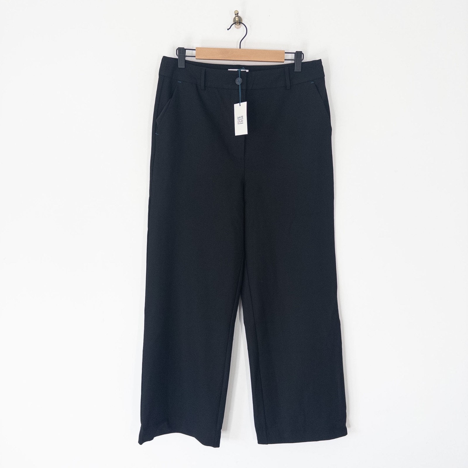 White Stuff Belle Wide Leg Trousers Size 12 Regular Black Twill RRP £79