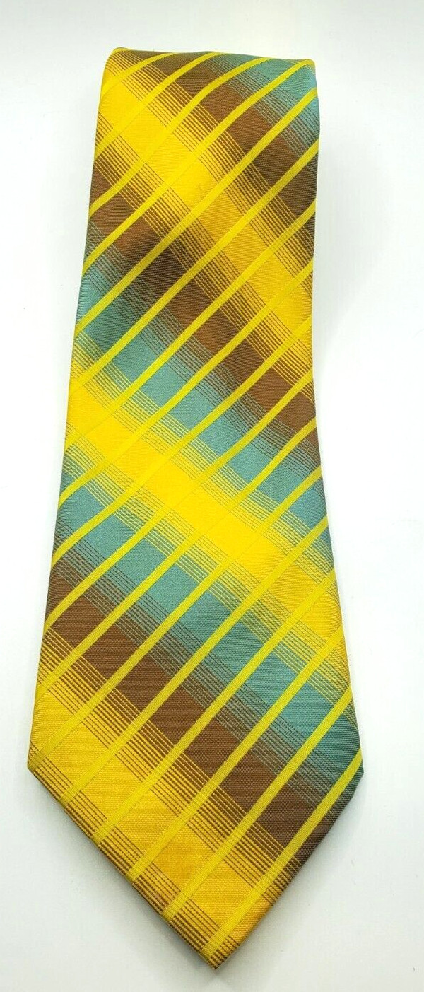 Vintage Trevira By Monsieur Crematieur All Polyester Yellow Blue brown 54″”x3.5