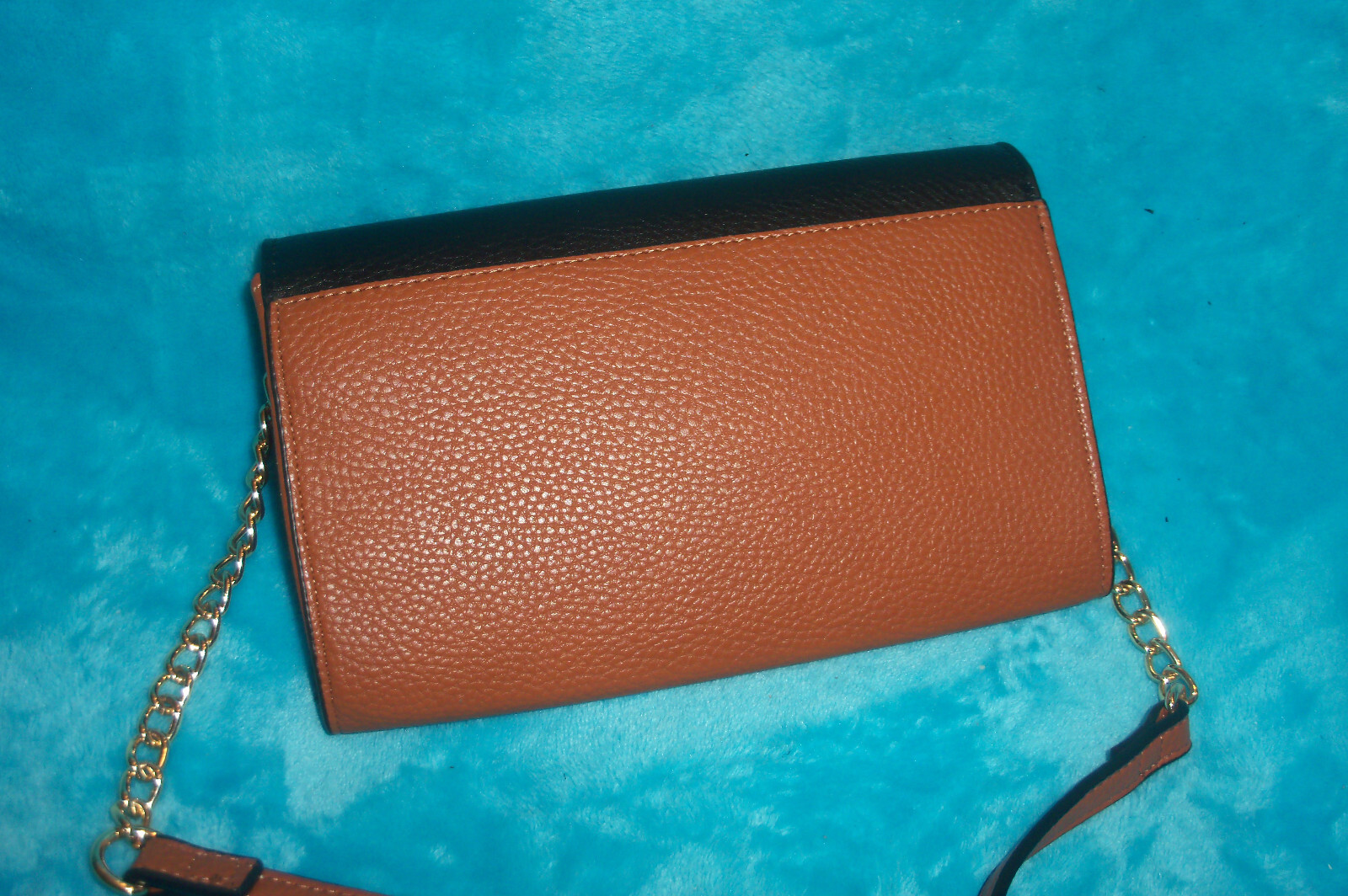 New ANNE KLIEN Black & Saddle Brown Wallet Crossbody Bag – CHAIN STRAP – PEBBLED