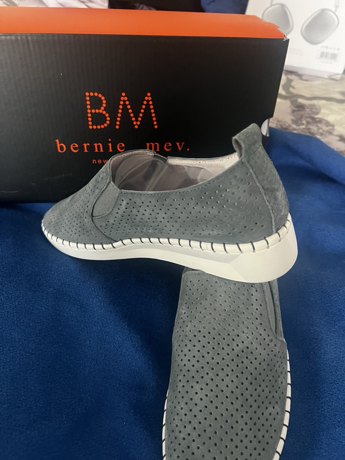 Bernie Mev New York Women’s Gray Suede Perforated Slip-On Comfort Shoes 8