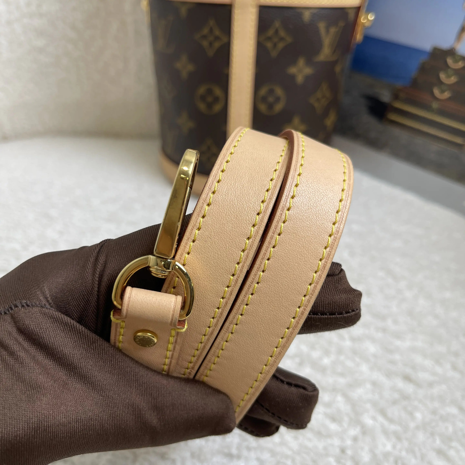 Louis Vuitton Duffle Monogram Bag Brown Leather Strap