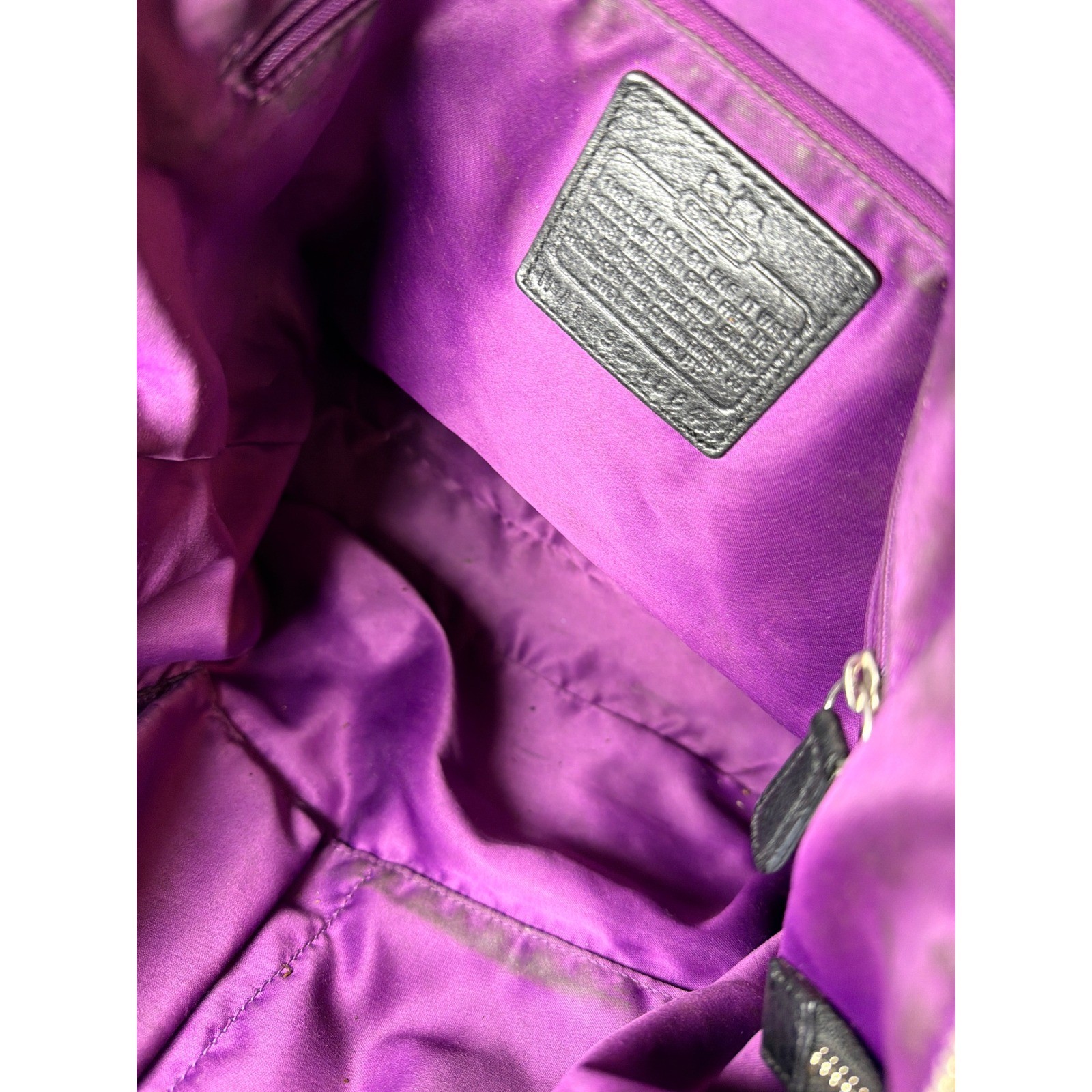 Coach Madison Black Leather Satchel Purple Lining Handbag 18641