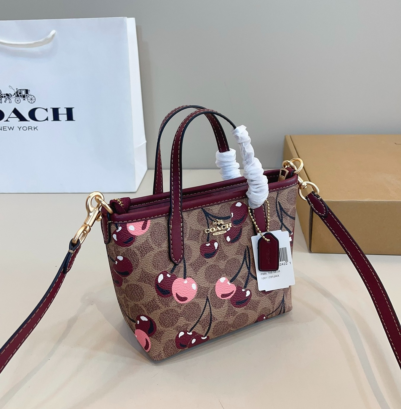 NEW Coach X Peanuts City Mini Tote Bag Signature Coated Canvas Cherry Outlet