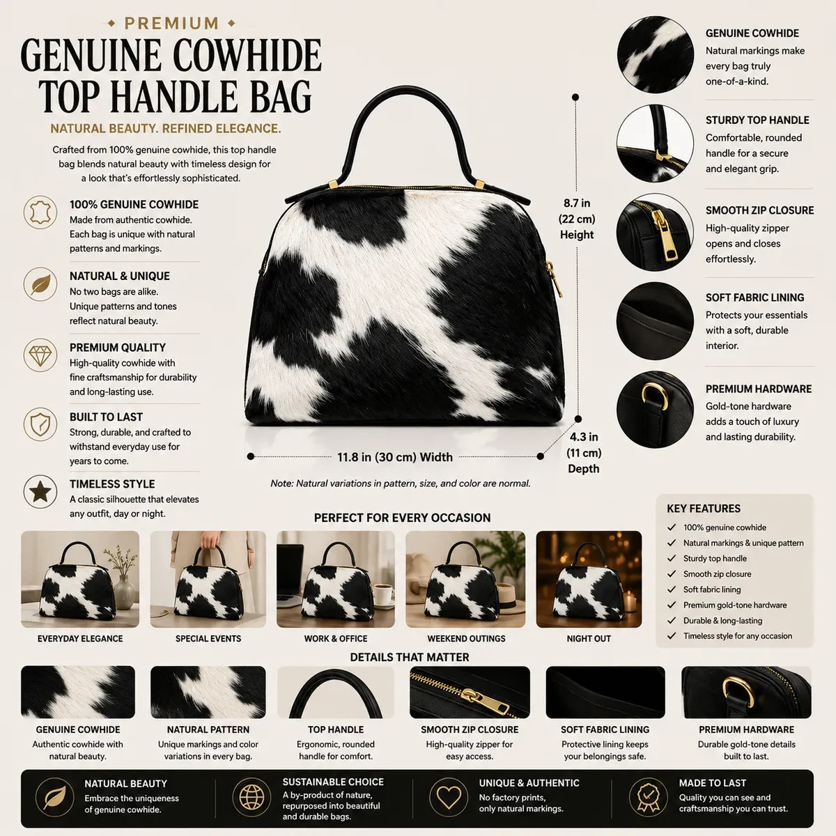 Women’s Hair On Cowhide Leather Shoulder Bag Natural Black White Western Purse