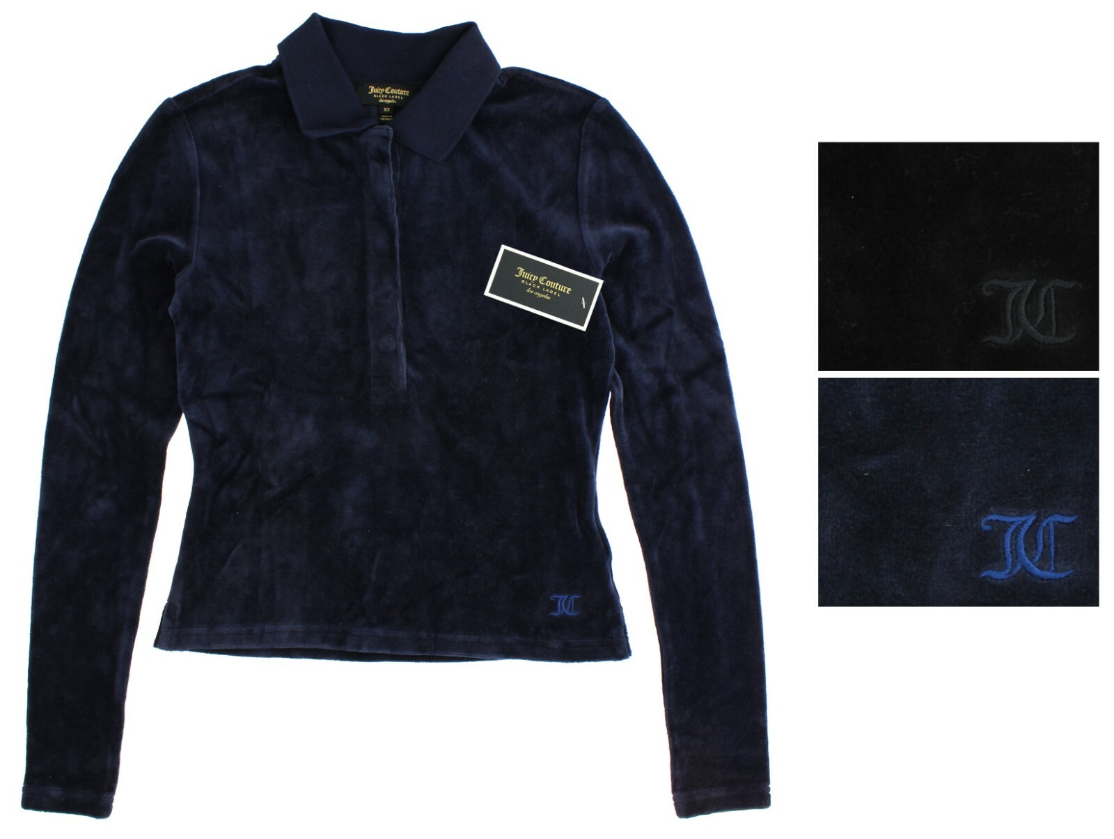 Juicy Couture Black Label Womens Shirt WTKT86090, Velour Long-Sleeve Polo Shirt