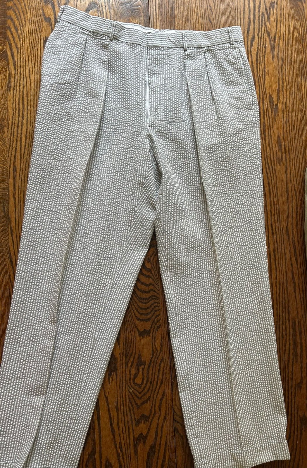 Brooks Brothers Seersucker Suit 42R 36×29 Gray White Stripe Cotton Pleated Cuff
