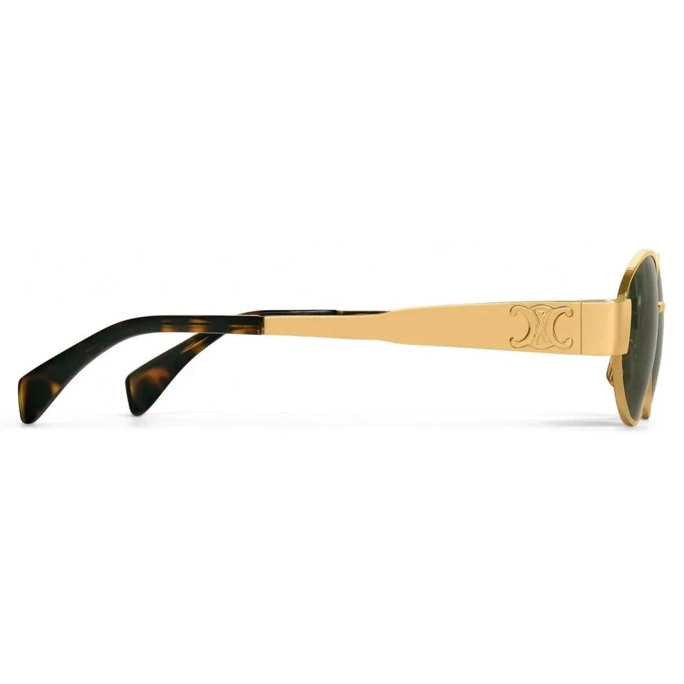 Celine CL40235U 30N Oval Sunglasses Triomphe Metal Gold Green Authentic