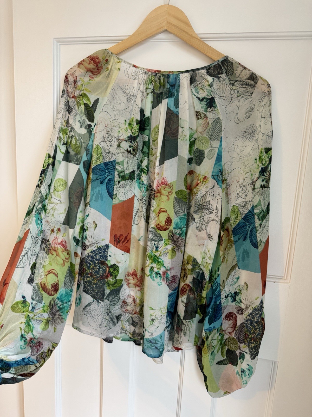 ANTHROPOLOGIE LEIFSDOTTIR Blouse UK8-10 100% Silk Floral Sketch Print Spring