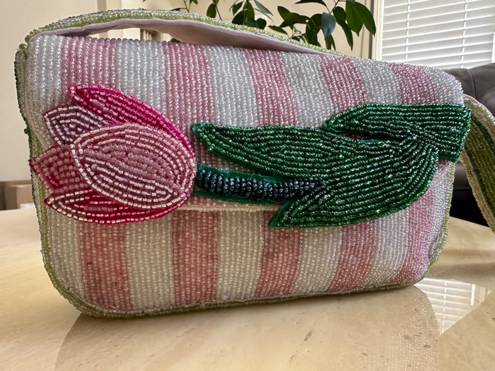 🌷Viral Pink Tulip Beaded Bag Handmade In India NWT