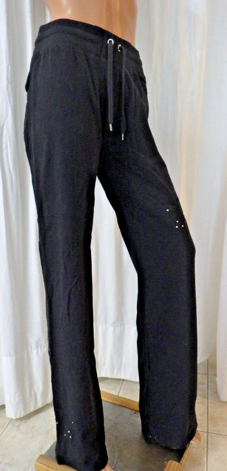 NWT BCBG sz LARGE (Bust38-40) BLK ON BLK APPLIQUE 100% COTTON 2 PIECE TRACKSUIT