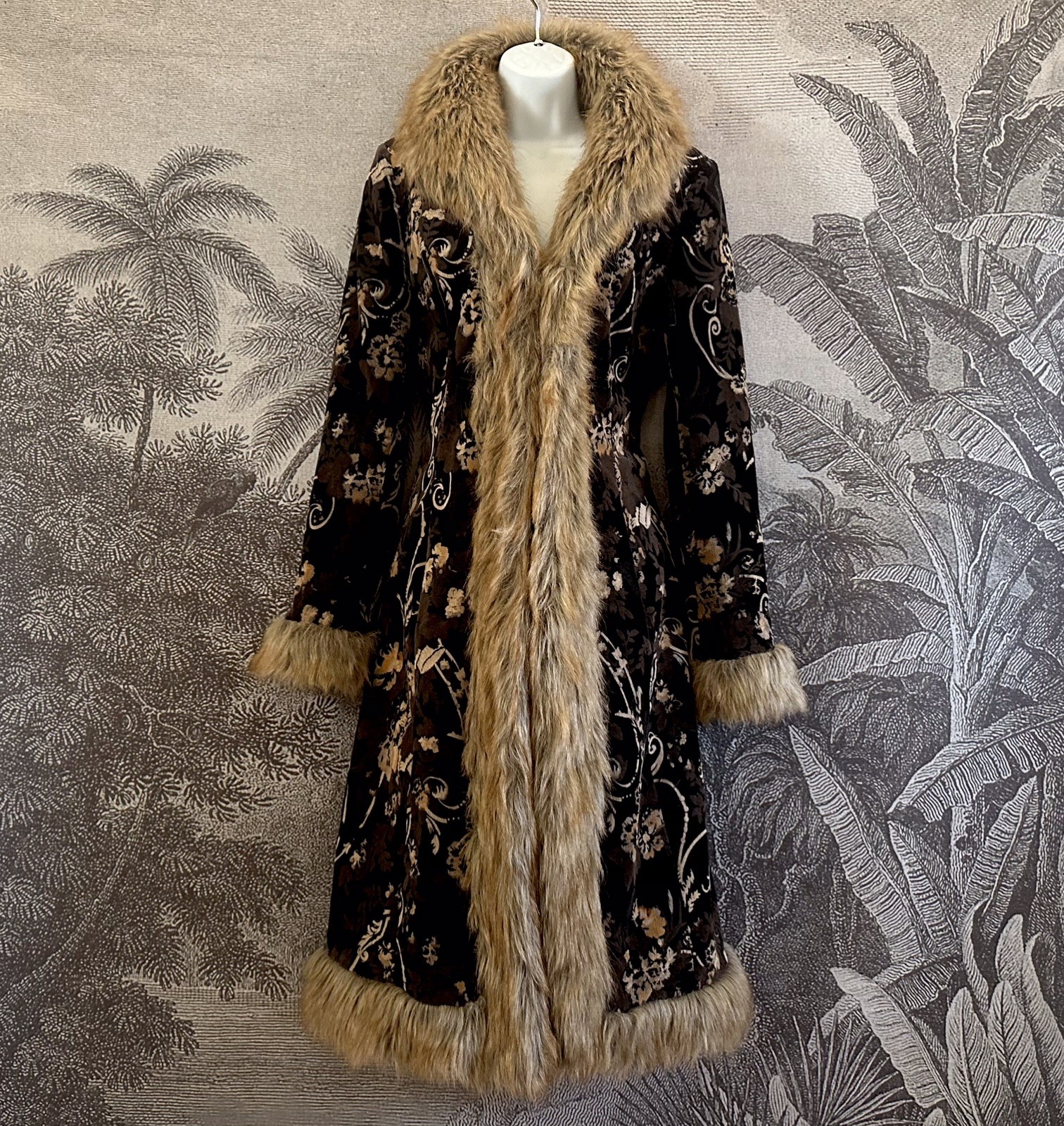 Stunning Rare Vintage Afghan Coat Floral Corduroy Fur 70s Boho Hippy Jacket Sz M