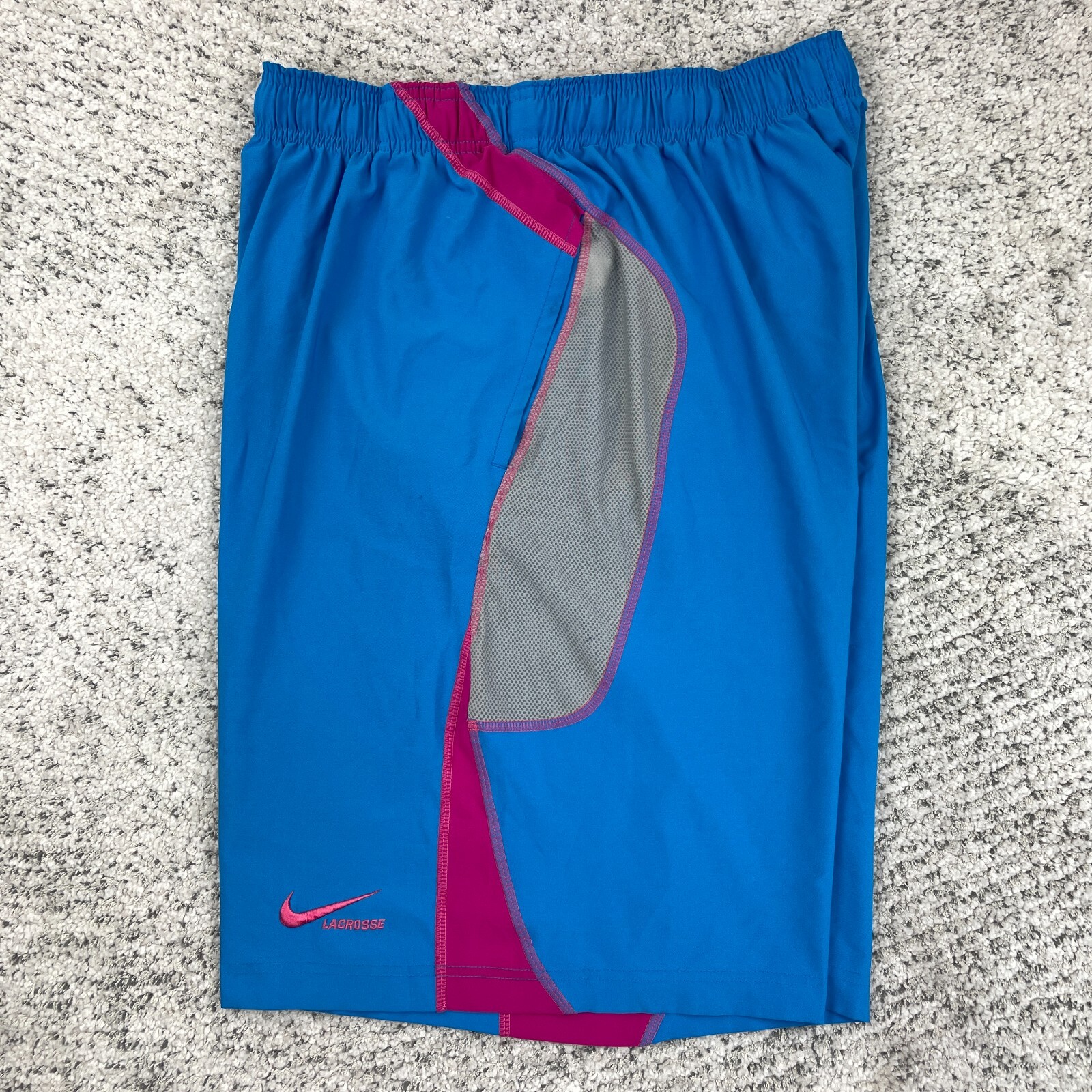 Nike Lacrosse Shorts Mens Large Elastic Waist Logo Aqua Pink 22 Length 11 Inseam