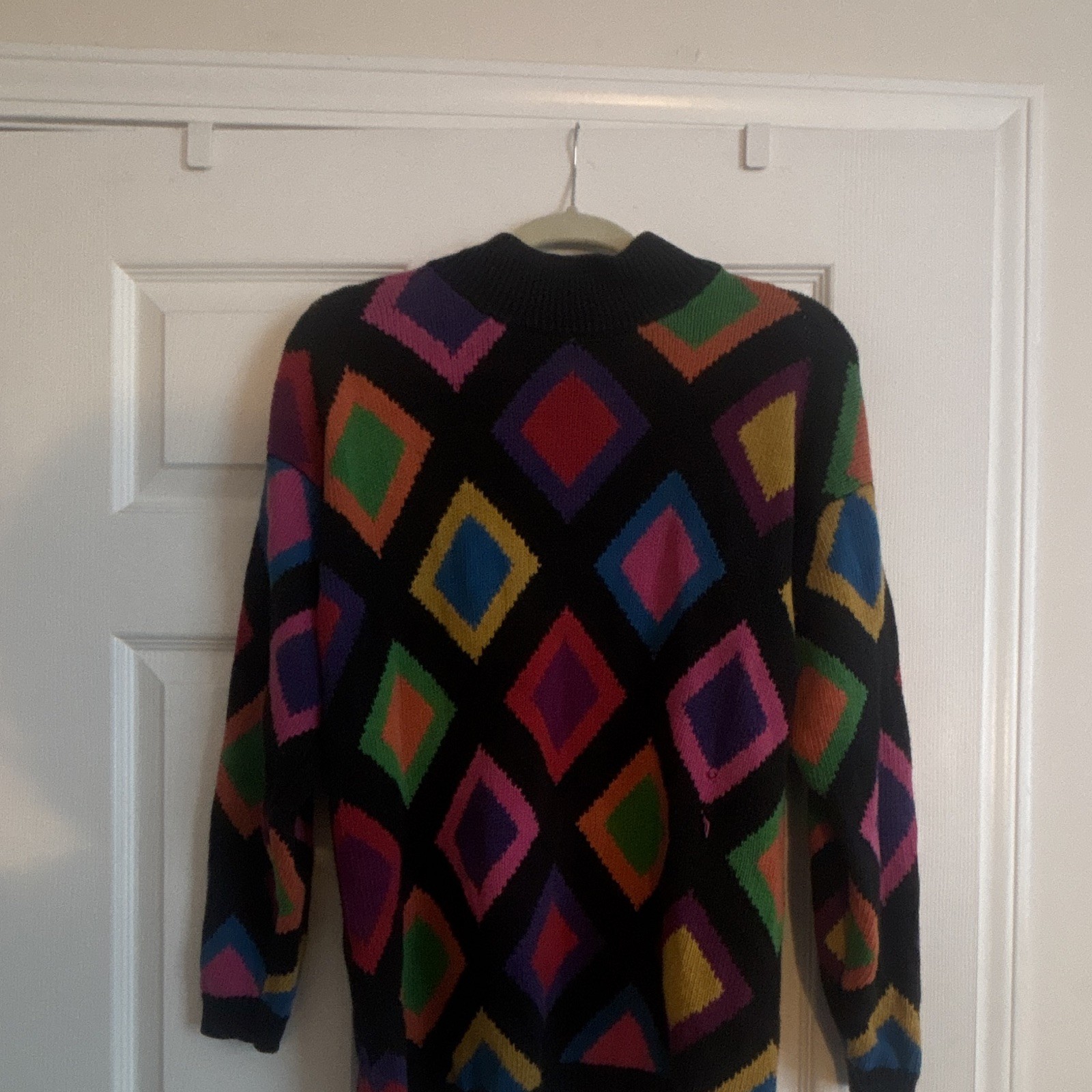 Women’s 1980s vintage Rafaella L Black Multicolor Abstract Knit Crewneck Sweater