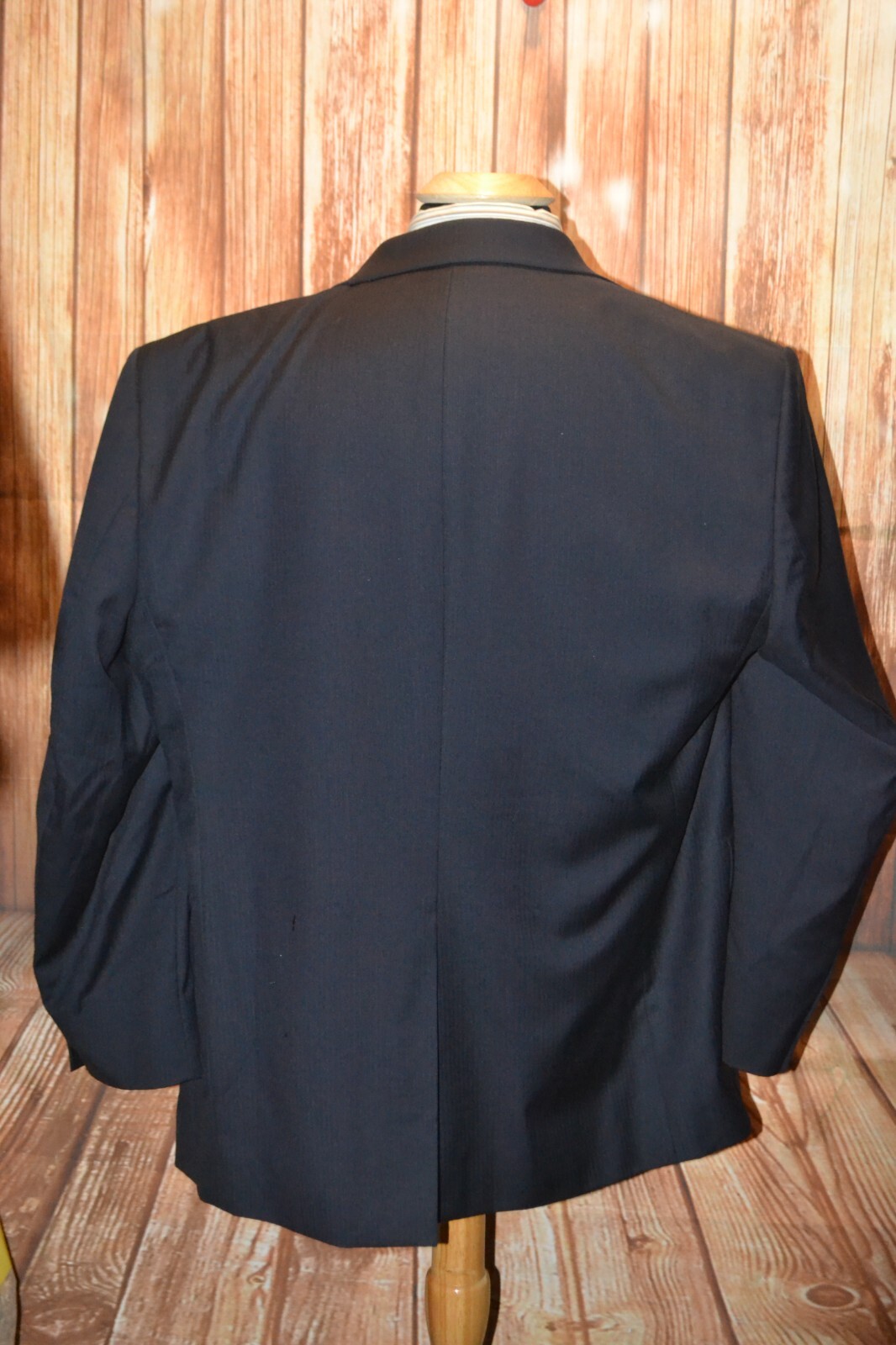 Stafford Men Performance 100% Wool Black Pinstripe Suit Sz 46R Wst 37×31