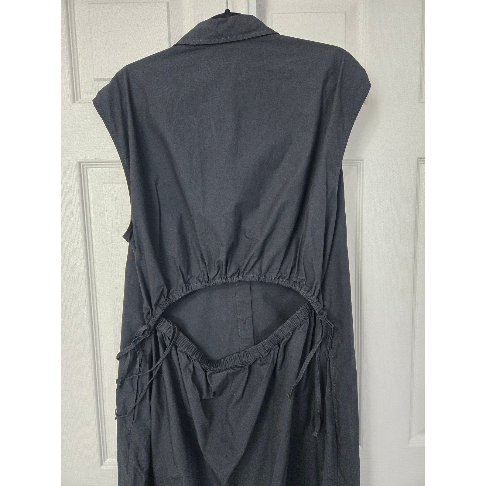 Gap Black Cotton Open Back Midi Shirt Dress Sleeveless XL Tall Cutout 1960