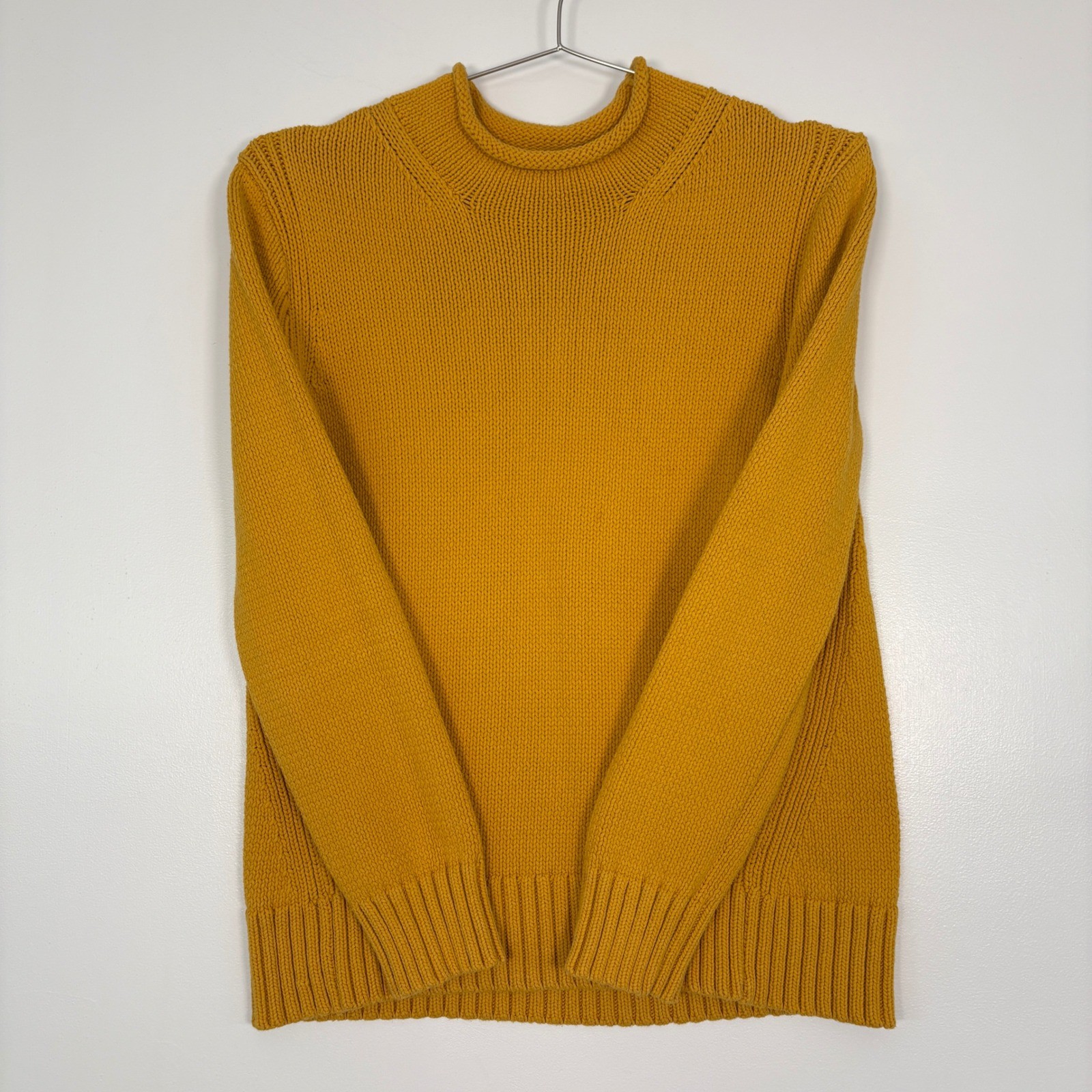 J. Crew Womens Sweater M Yellow Roll Neck Cotton Blend Always Fisherman Oarsman