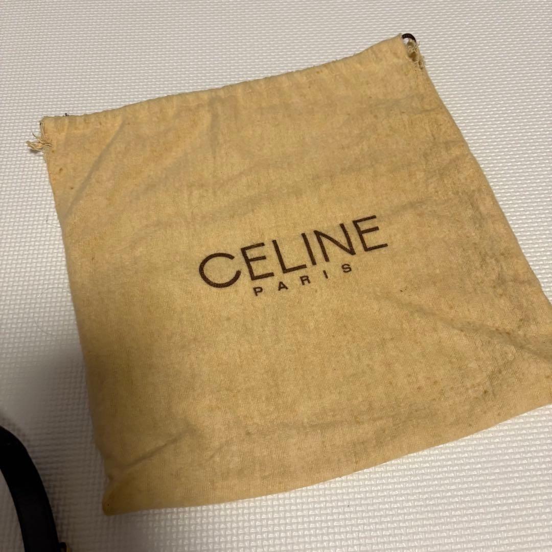 CELINE Black Leather Vintage Shoulder Bag Horsebit Carriage Hardware Authentic