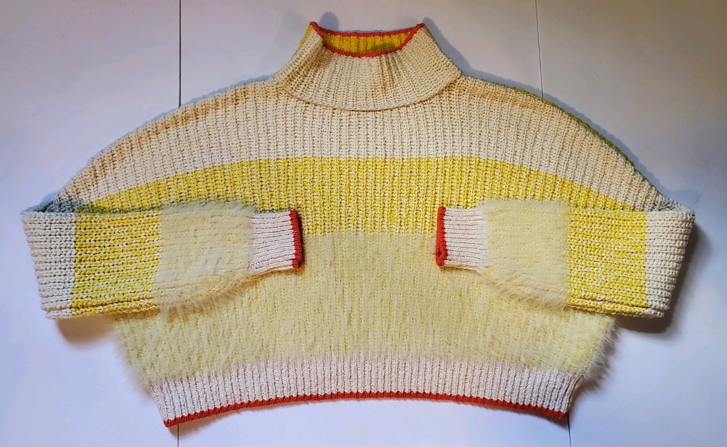 Free People Sunbright Sweater Yellow Colorful Fuzzy Sz M