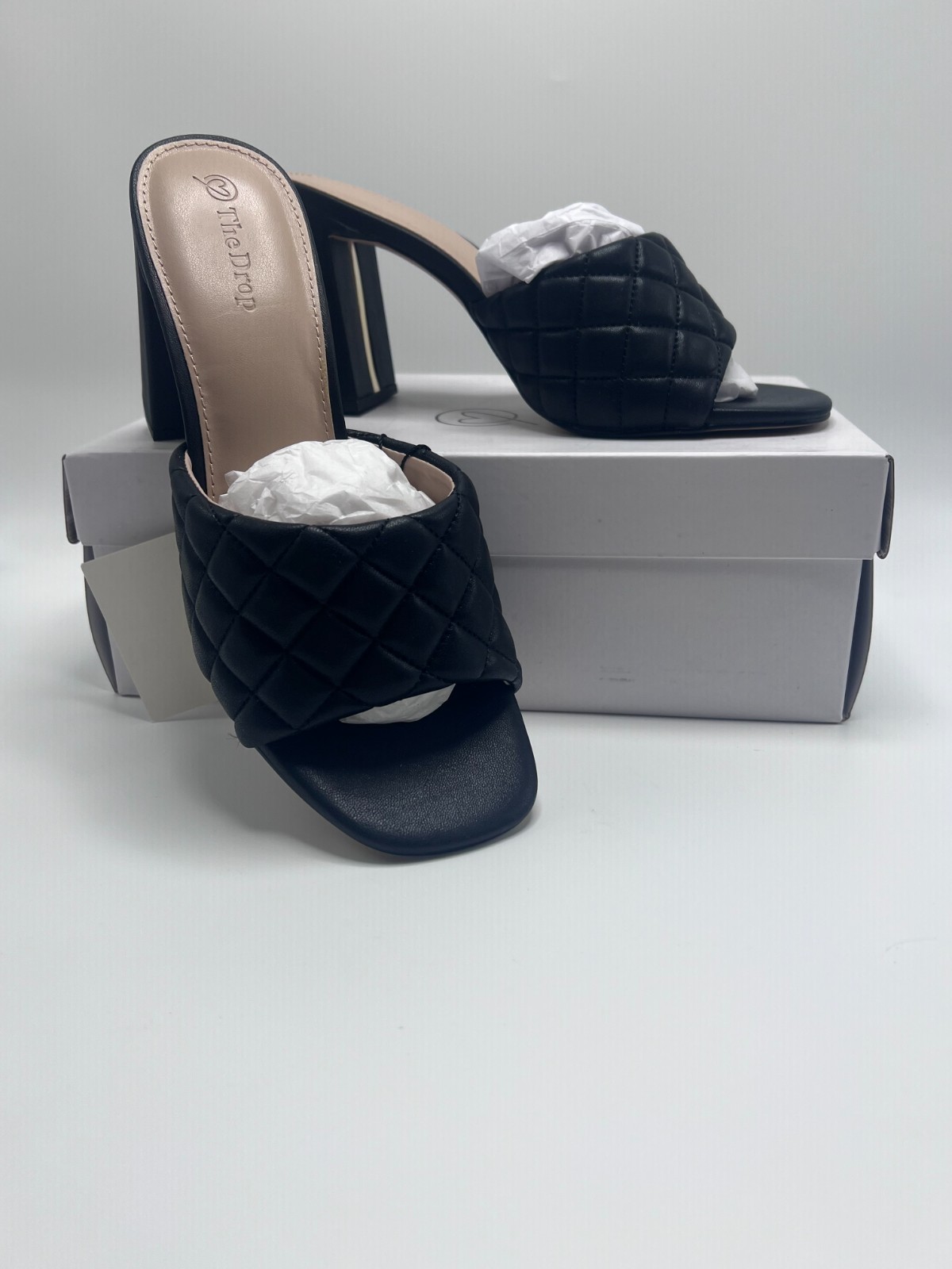 The Drop Pattie Women’s Heeled Mules Black Quilted Size 8.5 Shoes New in Box