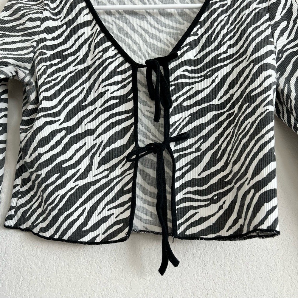 Revolve- pretty garbage Zebra Print Ribbed Knit Tie Top | size S