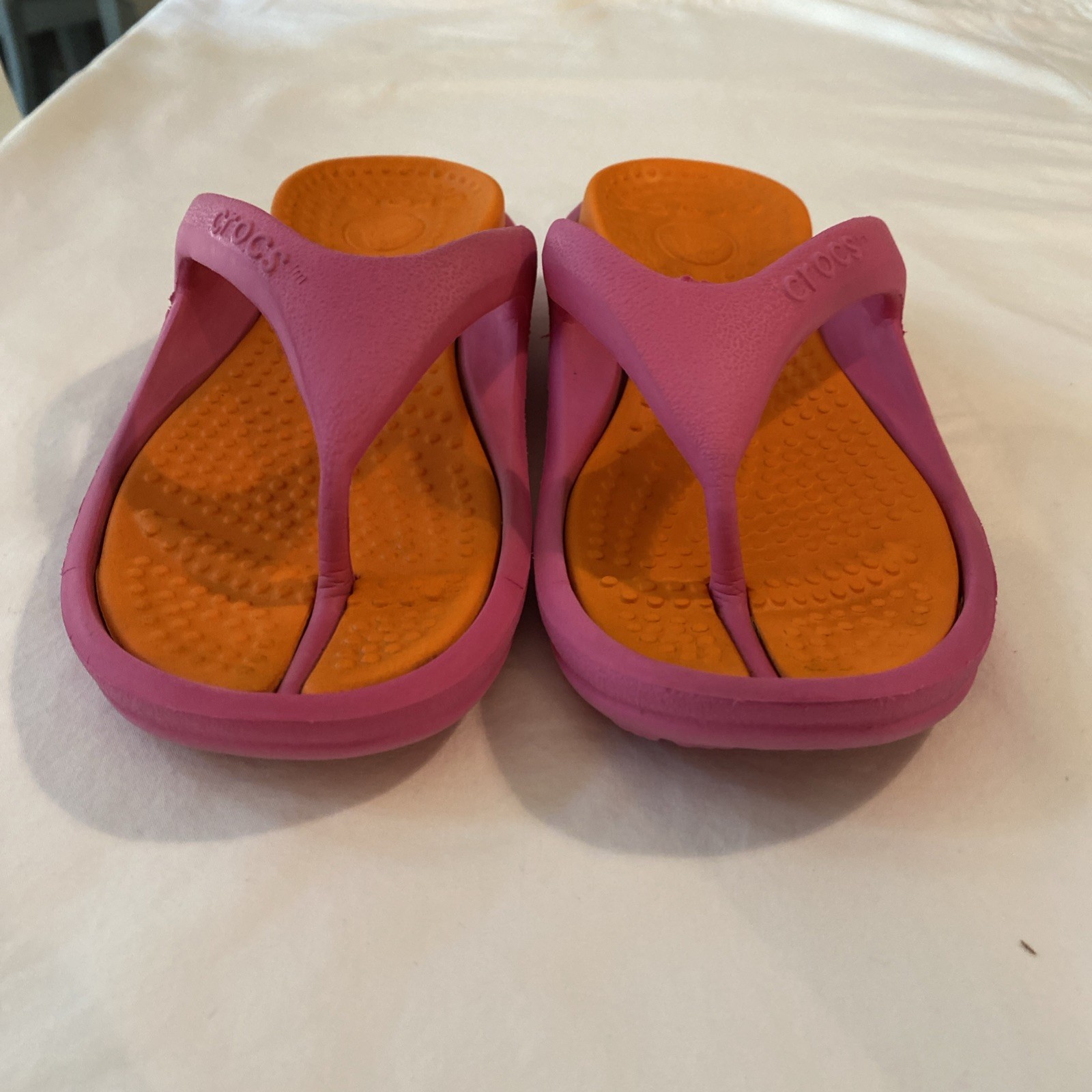 Crocs Athens Flip Flops Orange Pink Color Block Size W 4 M 2