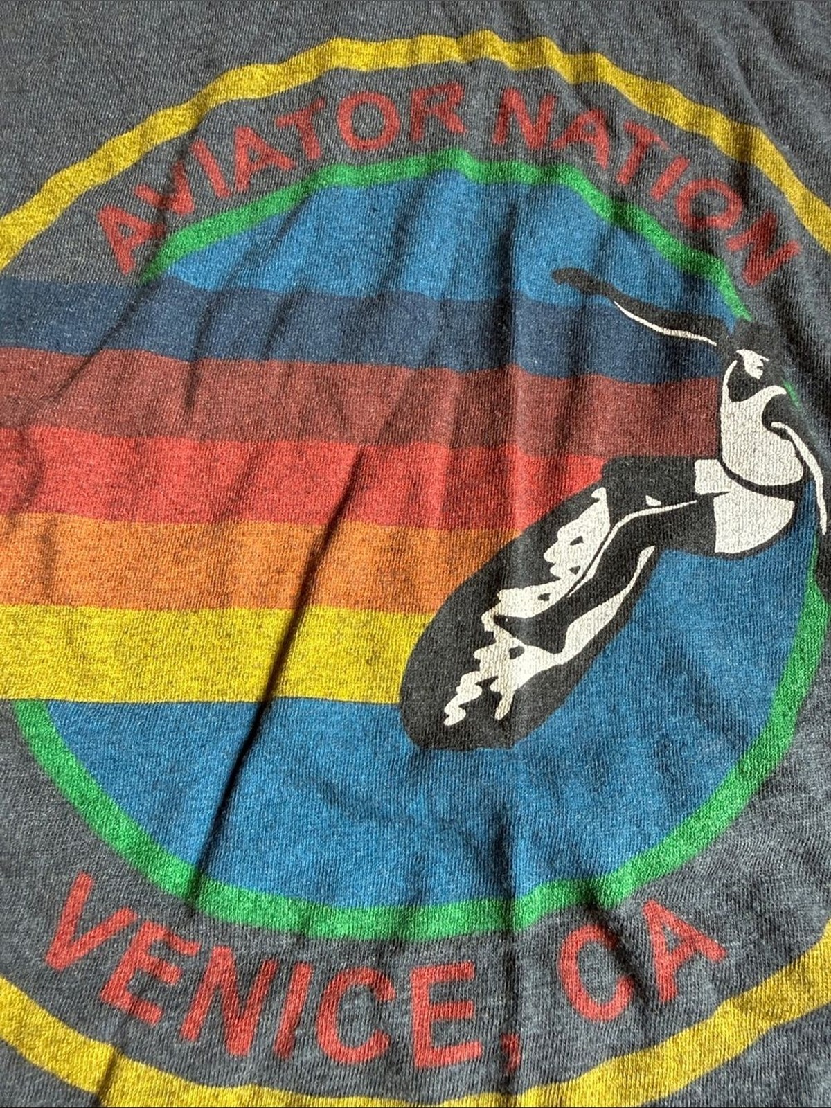 Aviator Nation Charcoal Tee with Yellow, Red, Blue & Green Graphic kids size 10
