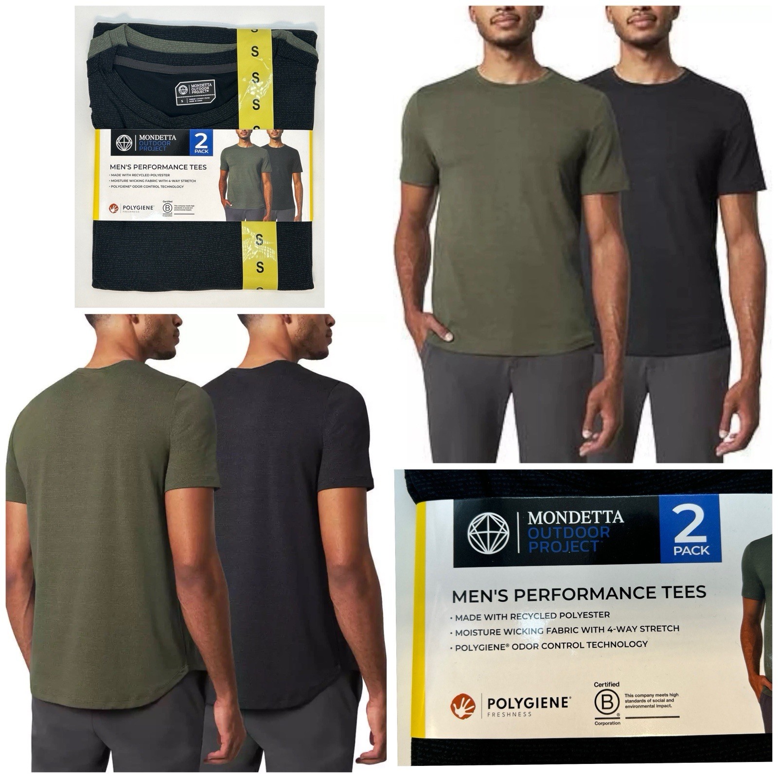Mondetta Mens Performance Stretch 2 Crew Neck Shirts Moisture Wicking Size Small