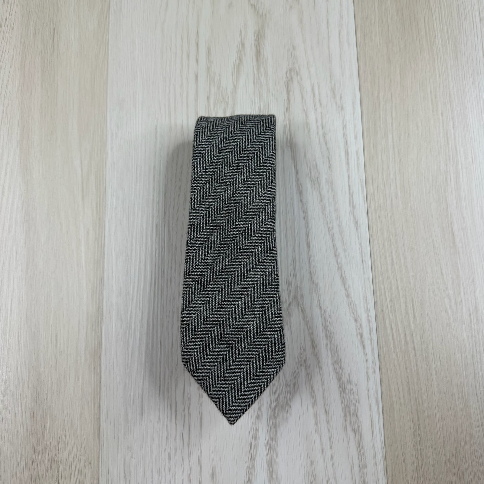 Twillory Mens Black & White Herringbone Print Classic Slim Neck Tie One Size