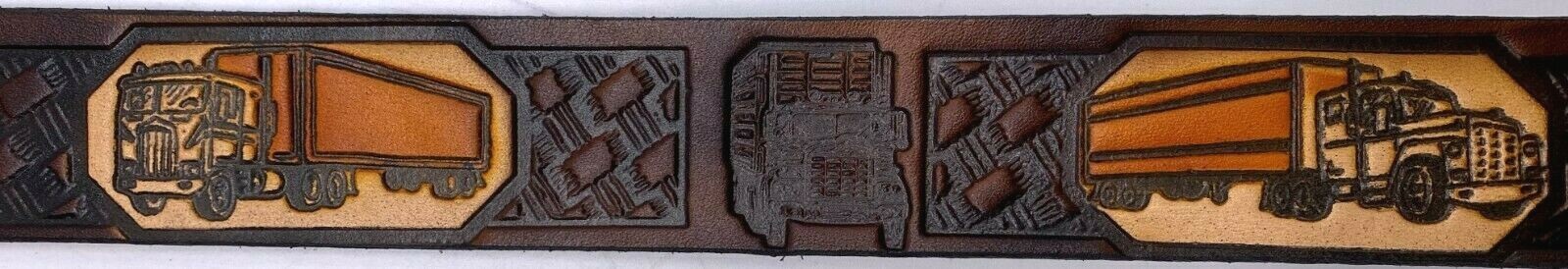 AMERICAN TRUCKER MOTORCYCLE COWHIDE EMBOSSED LEATHER BELT SIZE 26-48 MADE IN USA
