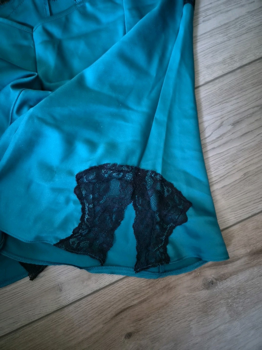 Ann Summers Teal Blue/Green Satin & Black Lace Playsuit Size Medium 12-14