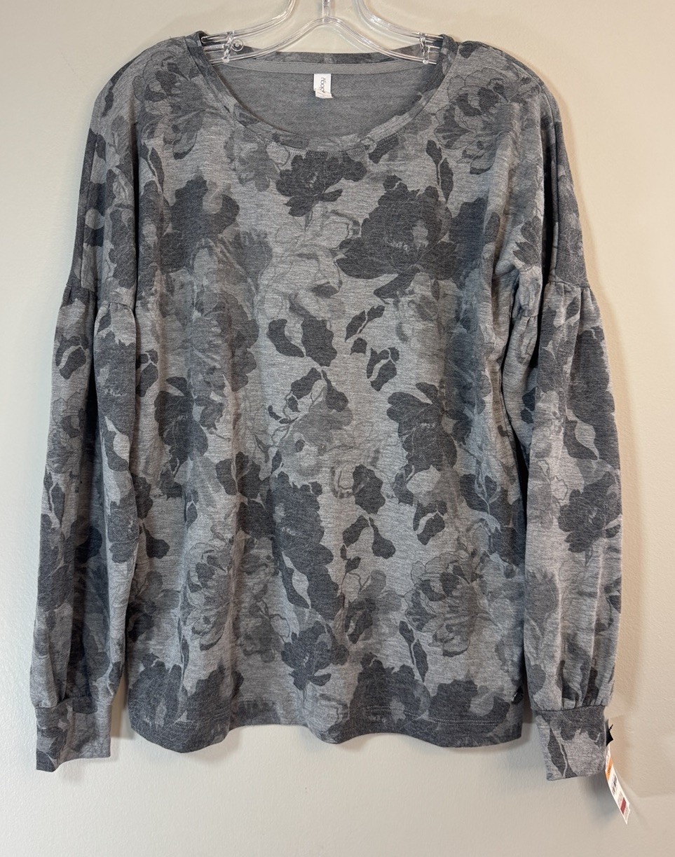 Ideology Floral Print Long Sleeve Workout Tee Shirt Women’s Small Gray New NWT
