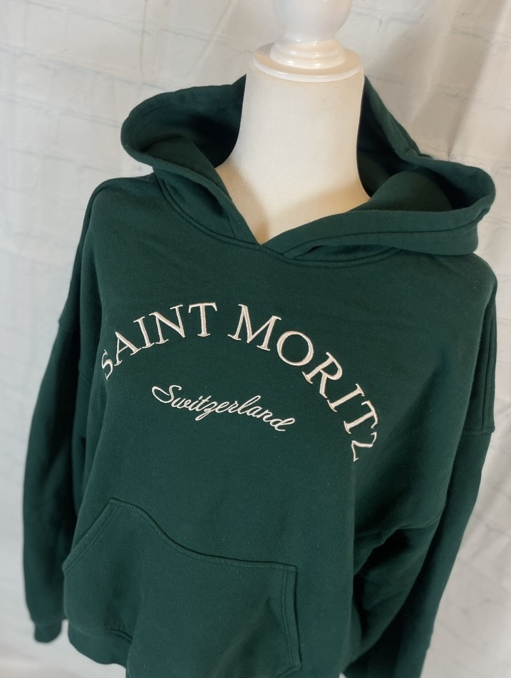 Saint Moritz Switzerland Emerald Green Pullover Hoodie Adult Size L H&M Divided