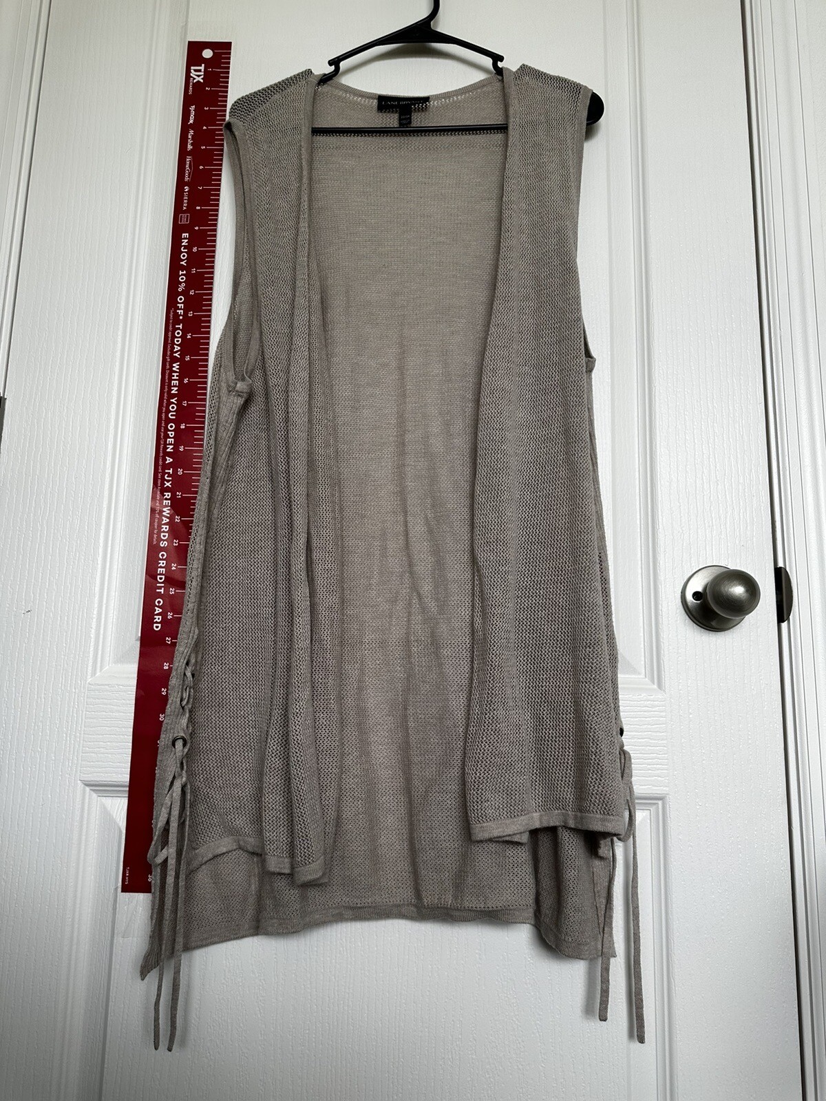 Lane Bryant Cardigan Top Women Sz 22 24 Long Open Sleeveless Cardigan Beige