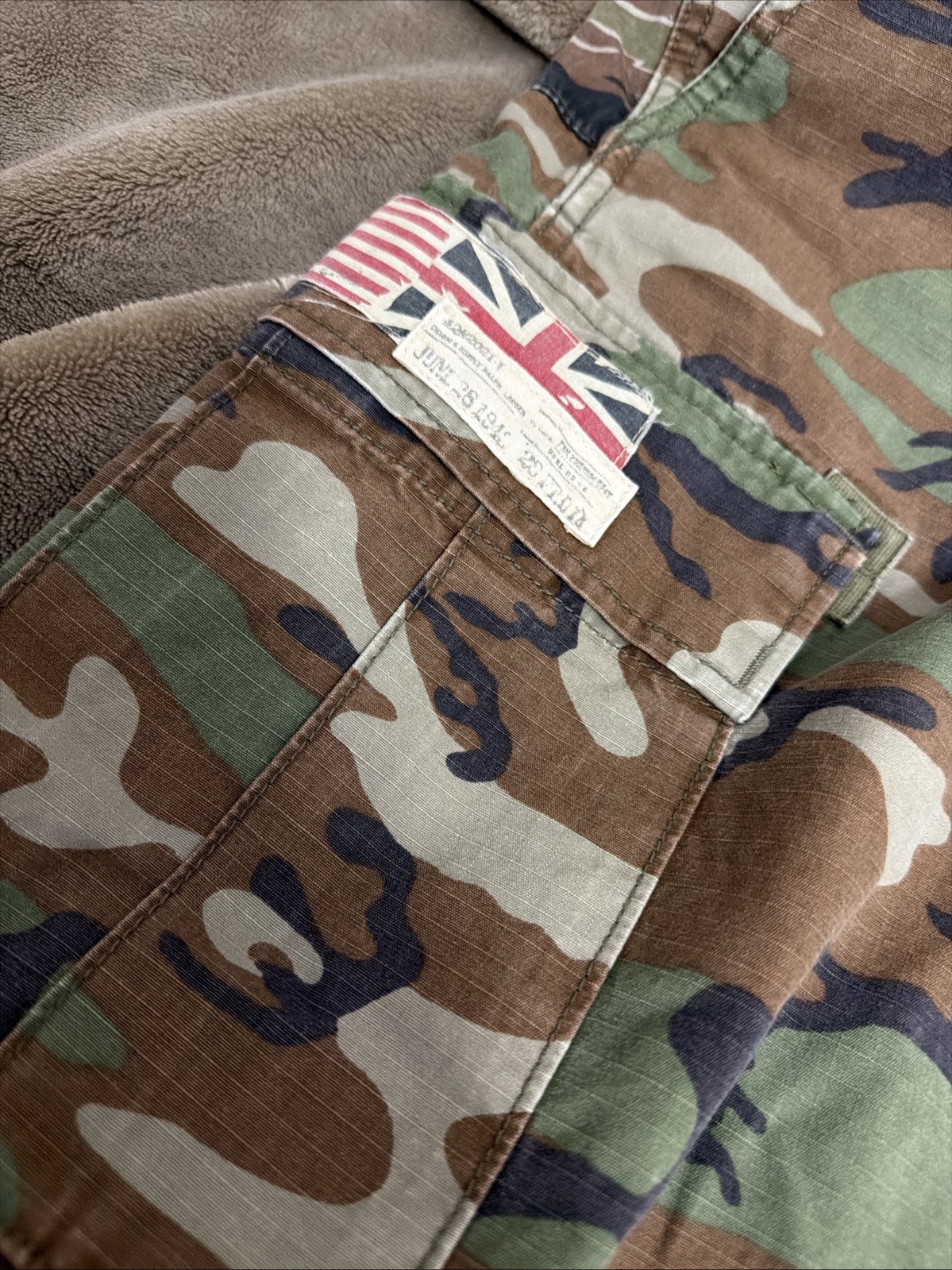 Polo Ralph Lauren Denim Supply USA Flag Camo Cargo Military Patchwork Pants 32