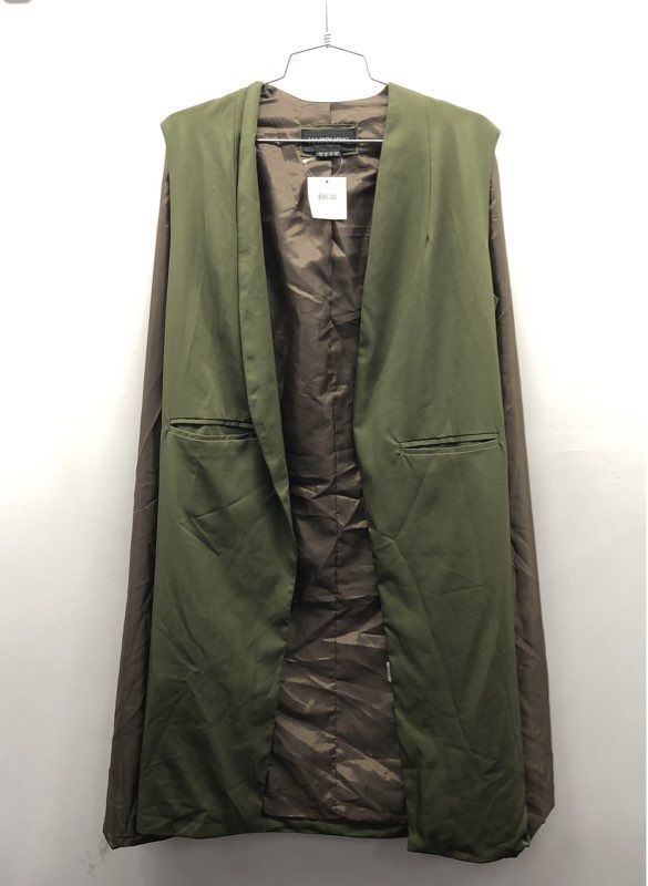 Haoduoyi Women’s Olive Green Long Duster Vest Open Sleeveless Jacket Sz 10 NWT