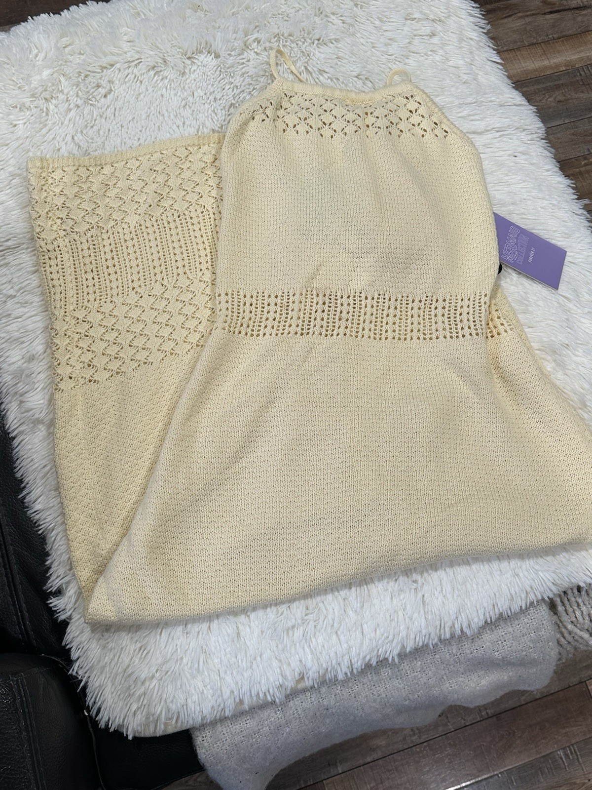 Forever 21 Plus Yellow Crochet Knit Halter Open Back Midi Dress size 0X
