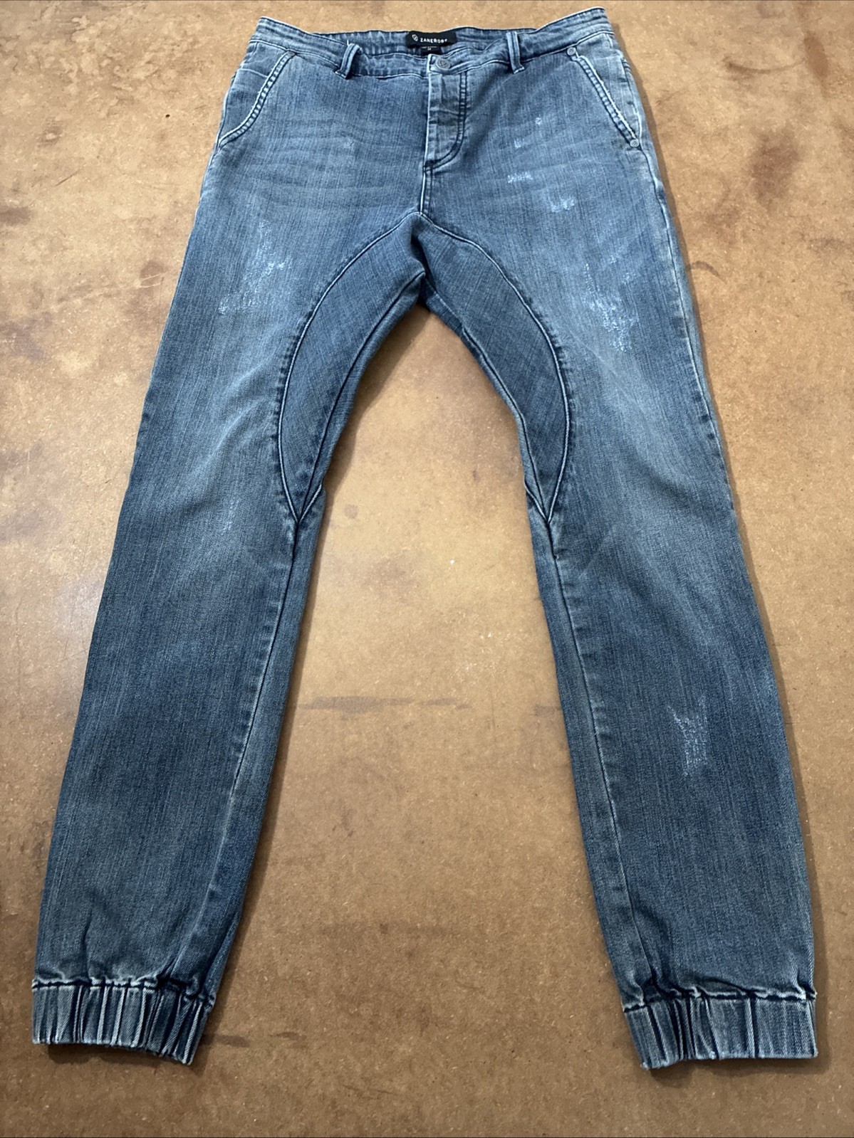 Zanerobe Slingshot Denimo Men’s Denim Jeans Blue Wash 32X30 Distressed Elastic