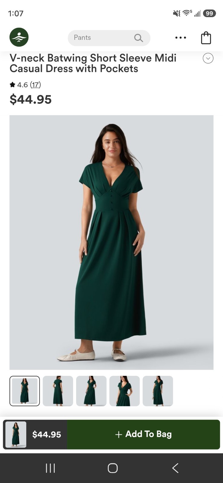 Halara Batwing Midi Dress With Pockets, Sz Med