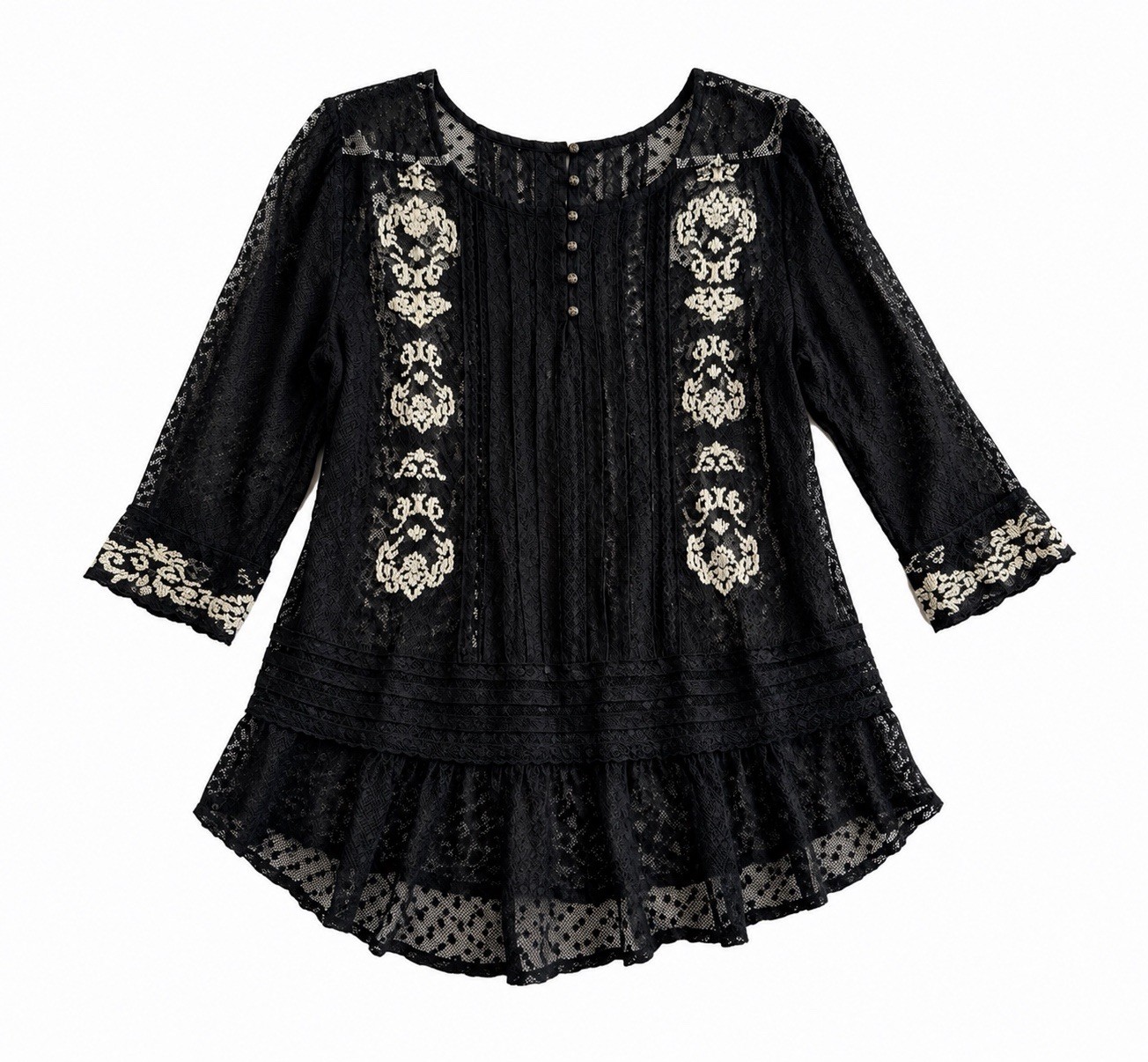 Free People Black Lace Tunic Top Boho Sheer Swim Cover Up Women’s Small