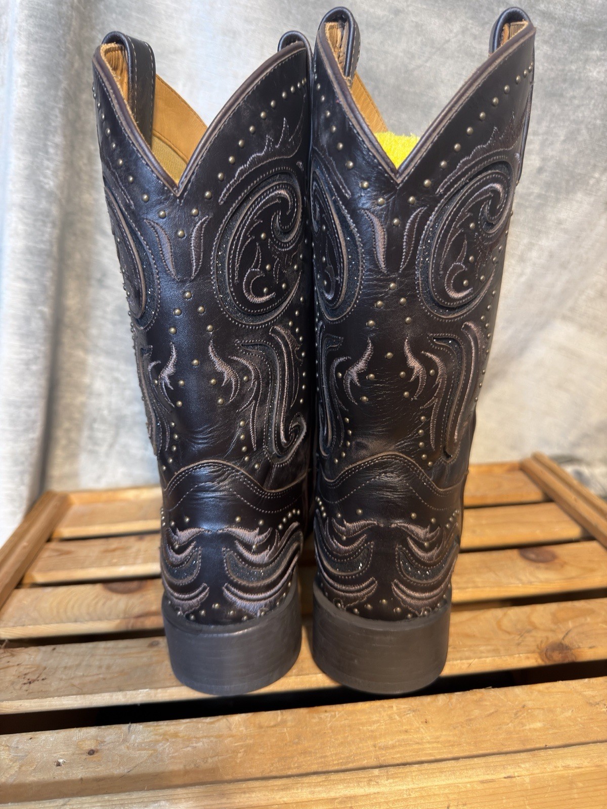 Shyanne Solstice Greta Black Leather Western Boots w/Emb,Studs&Shimmer. Size 10