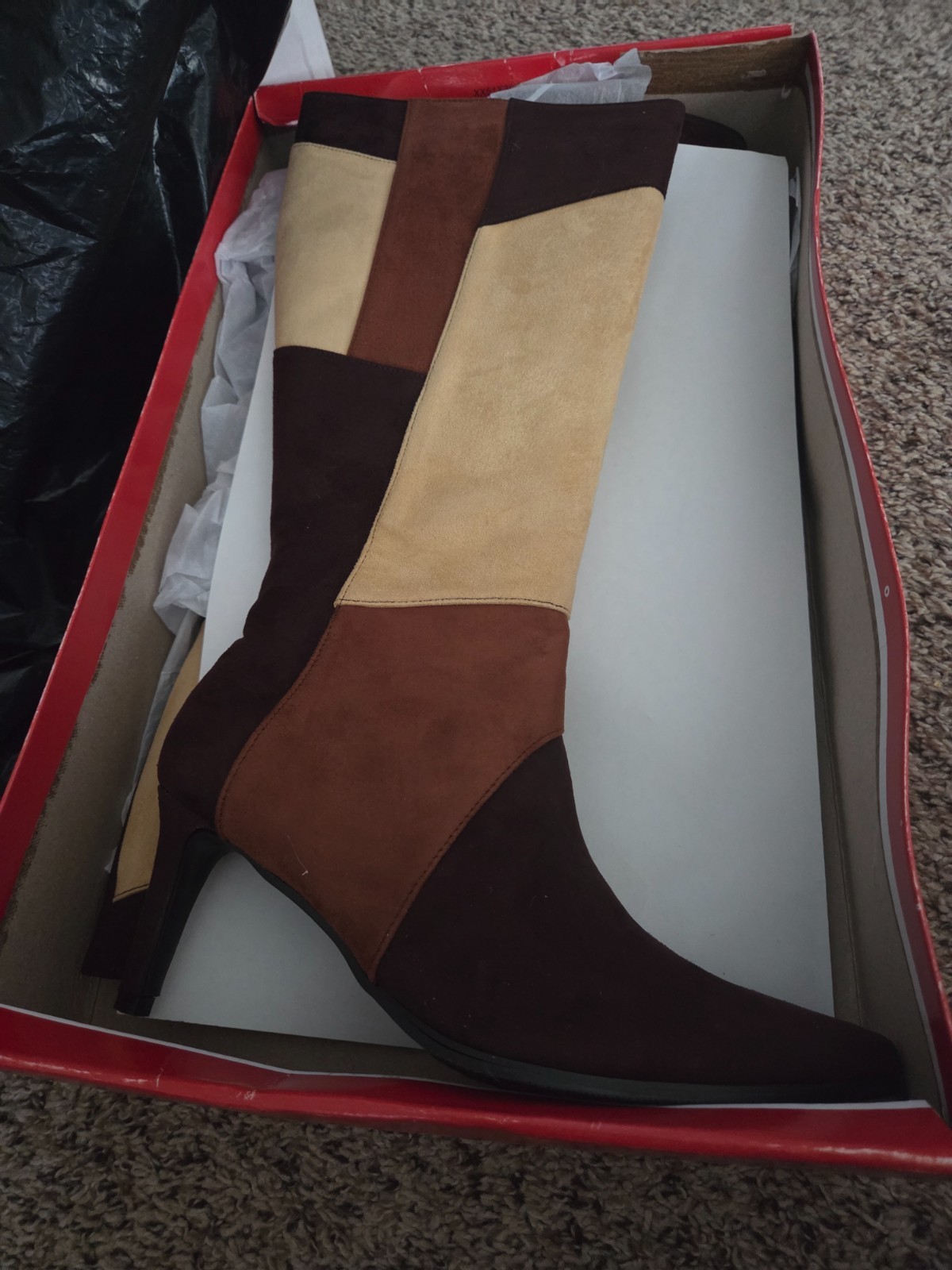 Classique Multi Brown Patchwork Knee High Heeled Boot Women’s Size 10M