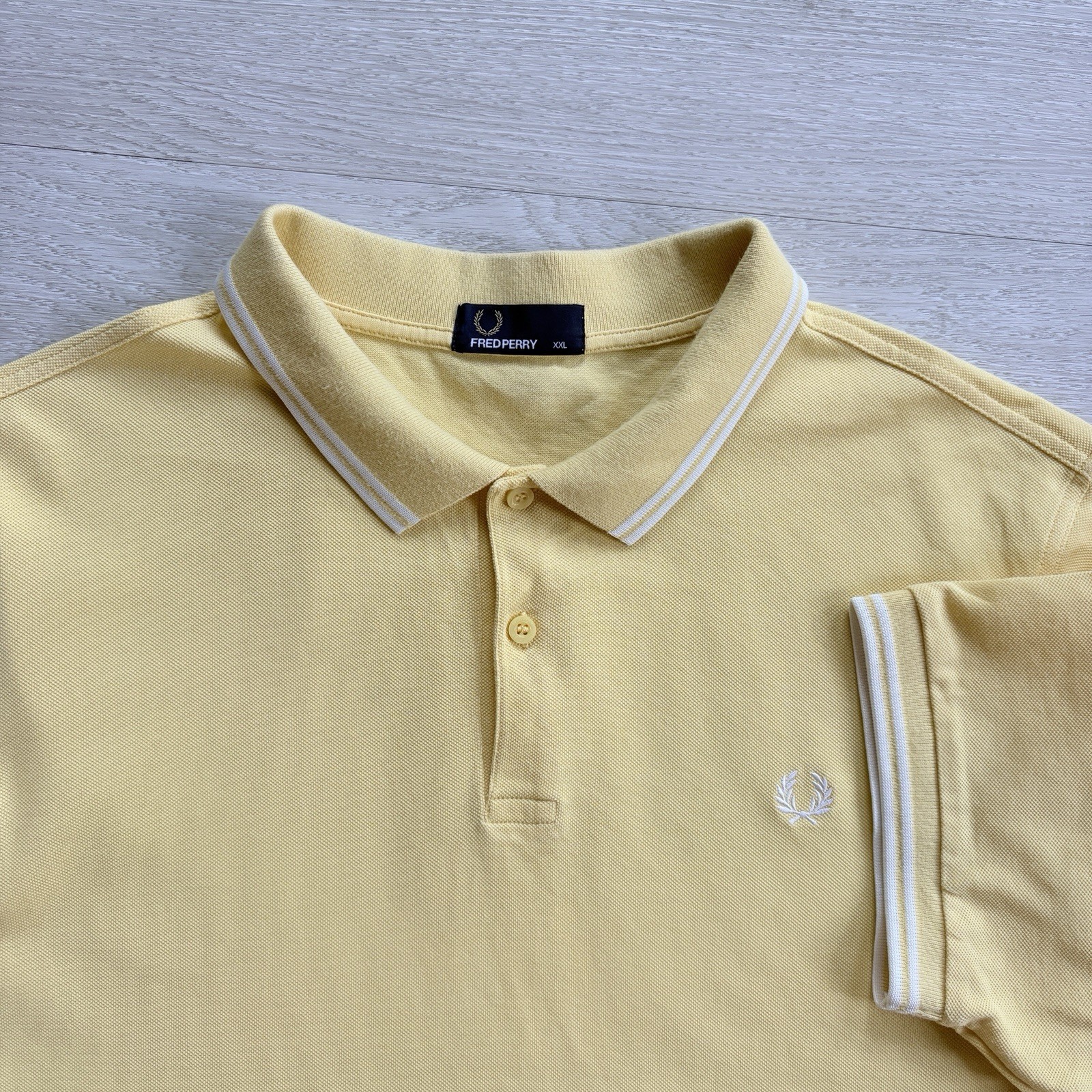 Fred Perry M3600 Short Sleeve Twin Tipped Polo Shirt Yellow Mens Size 2XL XXL