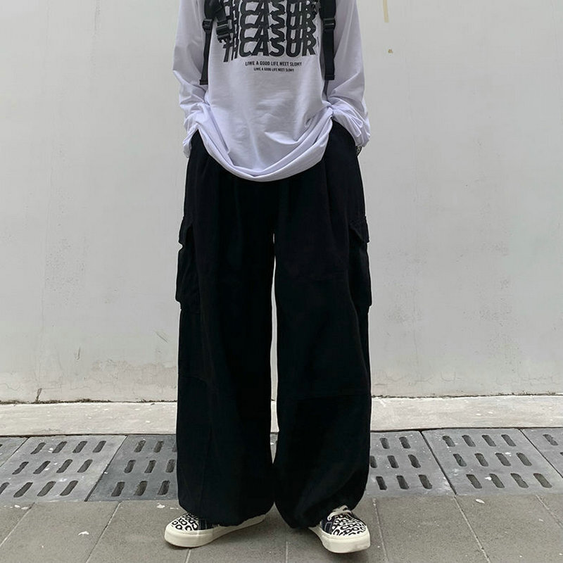 Cargo Pants Men Streetwear Solid Harajuku Loose Straight Trousers Wide-leg Pants