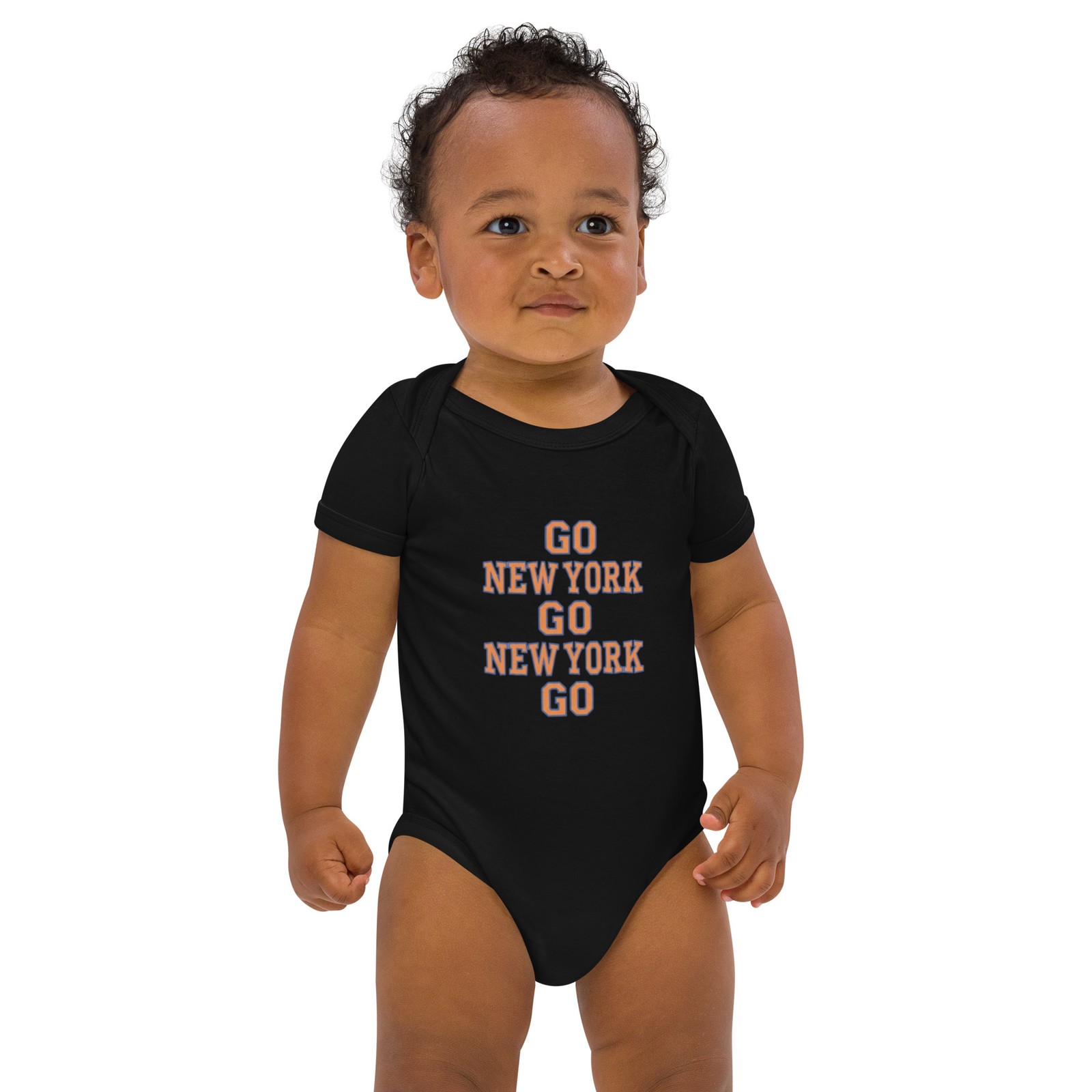 “GO NEW YORK GO NEW YORK GO” Knicks Inspired unisex Organic cotton baby bodysuit