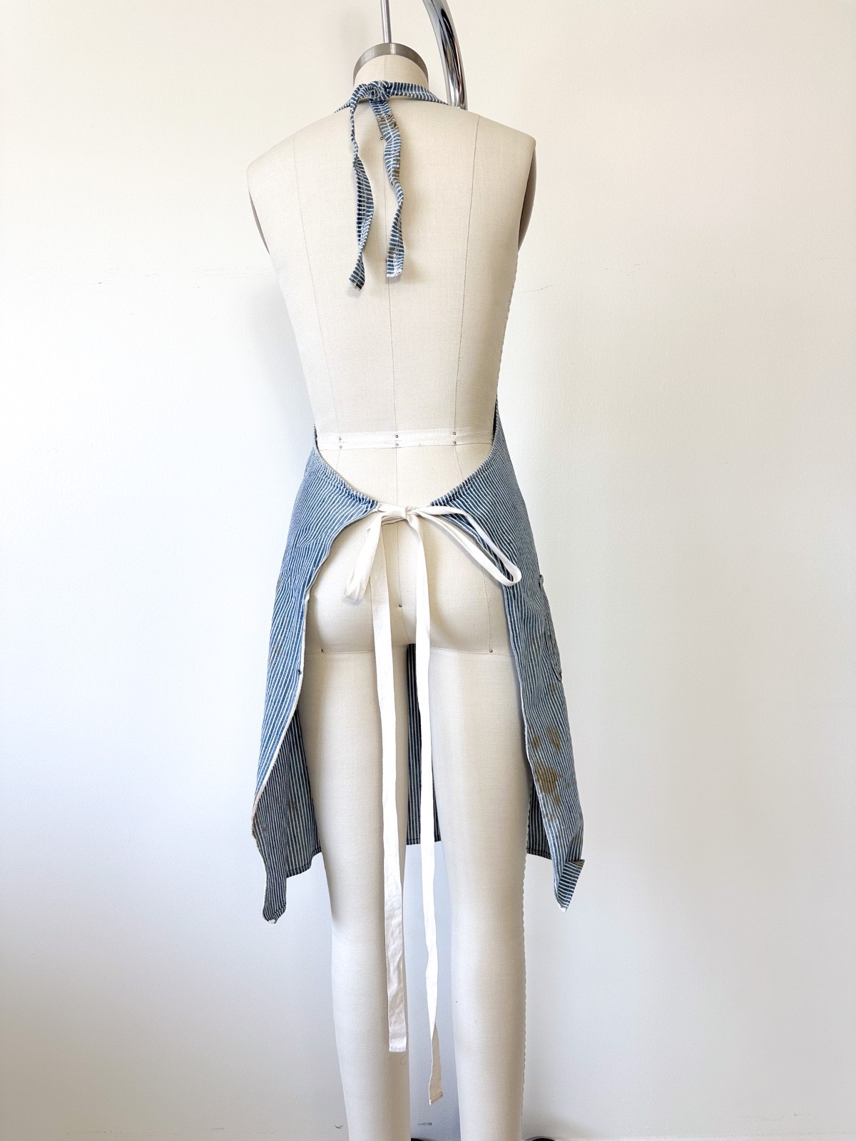 Vintage 1960s Denim Striped Distressed Apron Utility Workwear as found