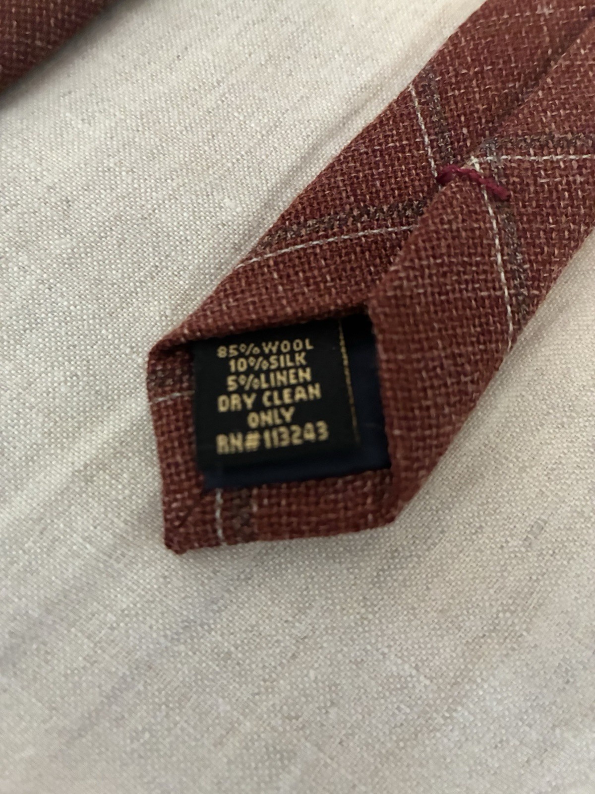 The Tie Bar Rust Windowpane Hopsack Wool Silk Linen Slim Tie Vitale Barberis VBC