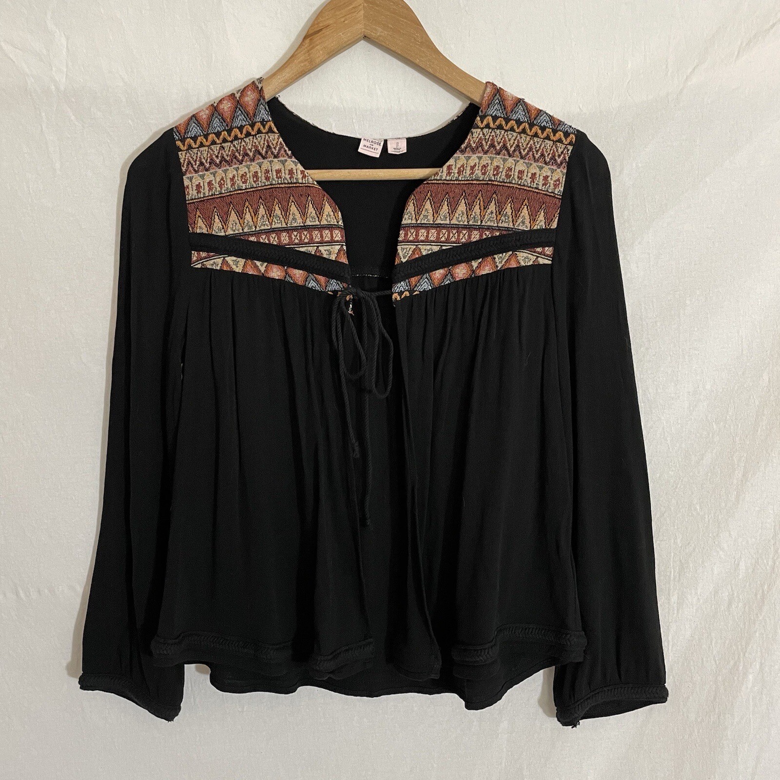 Melrose Market Top Womens Small S Aztec Embroidered Open Front Southwestern