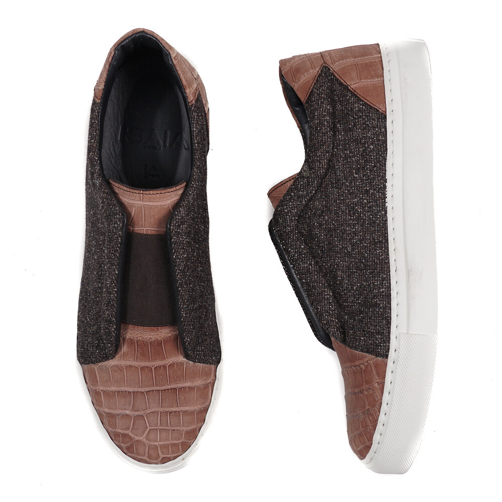 NIB $3600 ISAIA Crocodile and Wool Slip-On Sneakers US 7 (Eu 40) Shoes